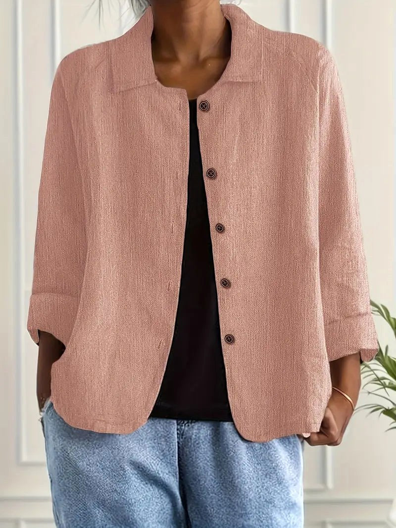 Barbara | Crinkled Clay Pink Point-Collar Blouse