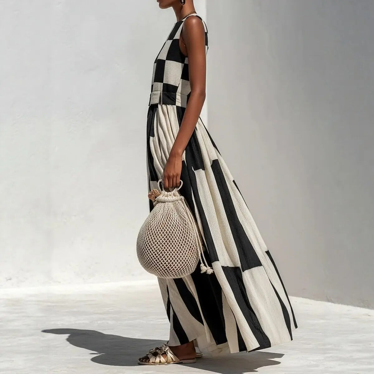 Nikolina | Maxi Geometric Dress in Black and White
