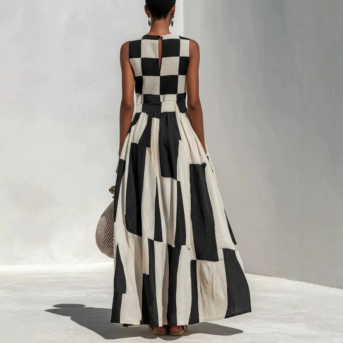 Nikolina | Maxi Geometric Dress in Black and White