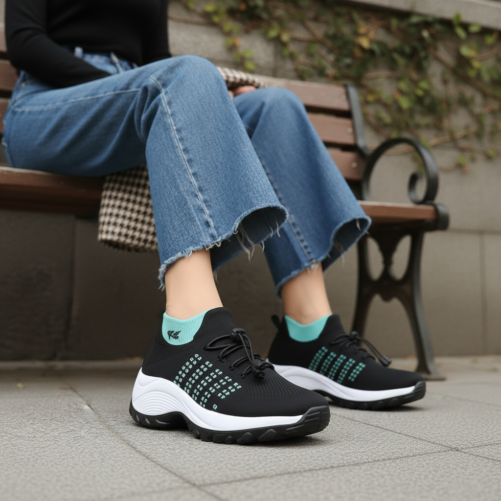 Linda | Orthopedic Knit Fabric Shoes in Green & Black