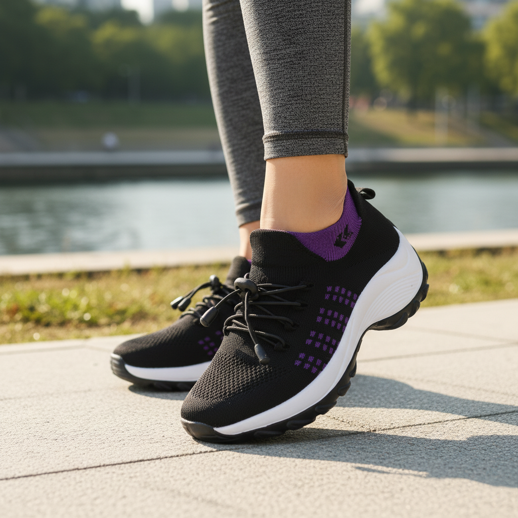 Ava | Orthopedic Knit Fabric Shoes in Purple & Black