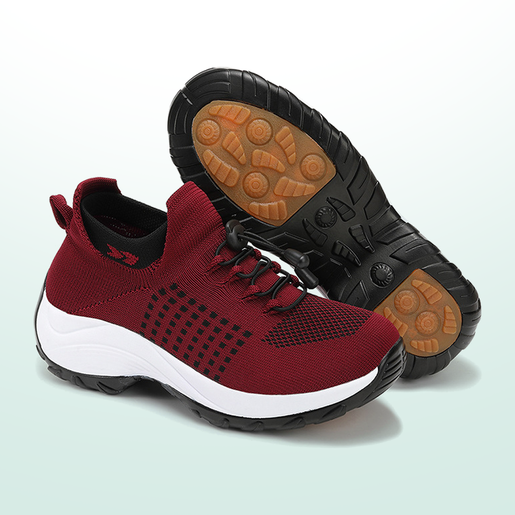 June | Orthopedic Knit Fabric Shoes in Black & Red