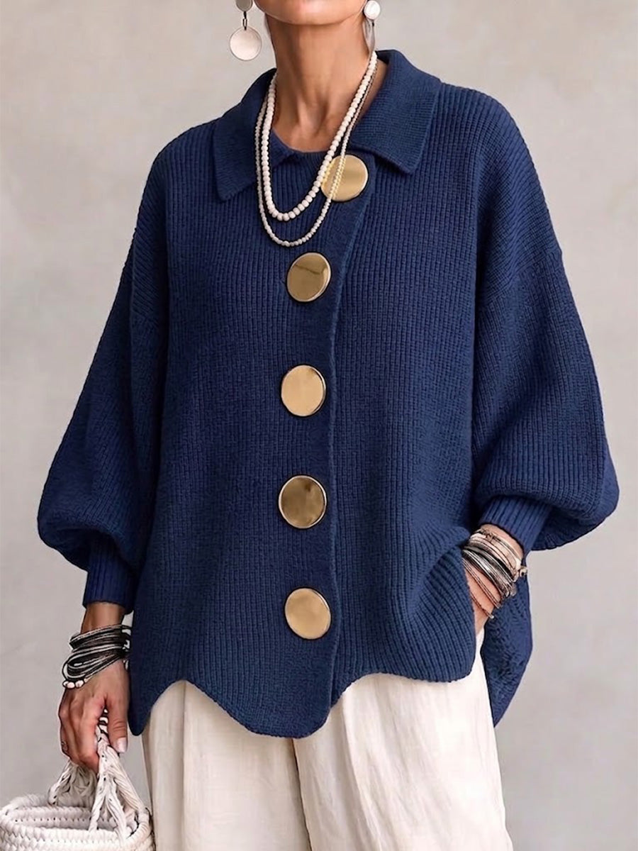 Ilona | Oversized Collared Cardigan With Large Metal Buttons