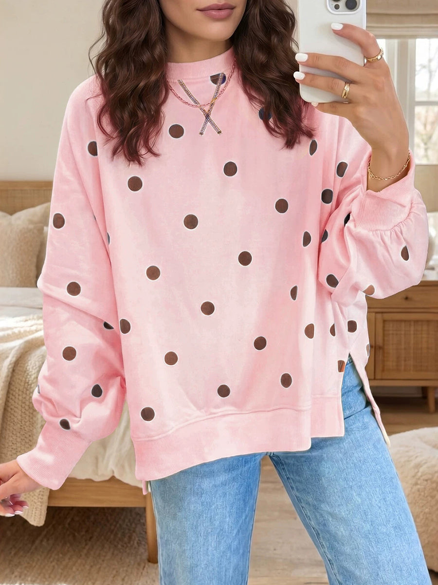 Christal | Chic Sunshine Yellow & Blue Polka Dot Sweatshirt