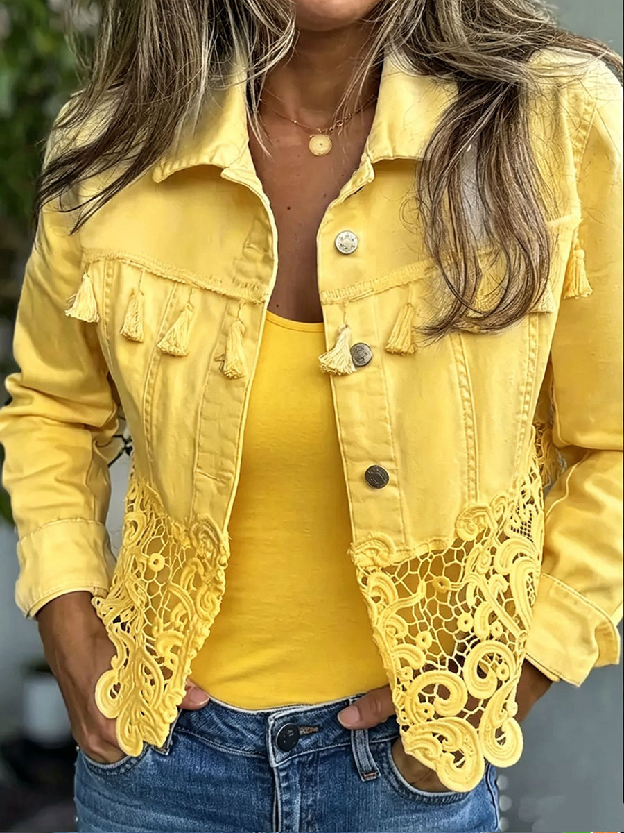 Noreen | Bohemian Fringe & Lace Denim Jacket