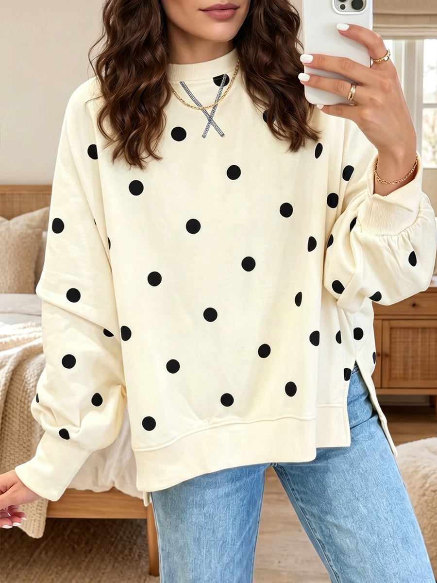 Christal | Chic Sunshine Yellow & Blue Polka Dot Sweatshirt