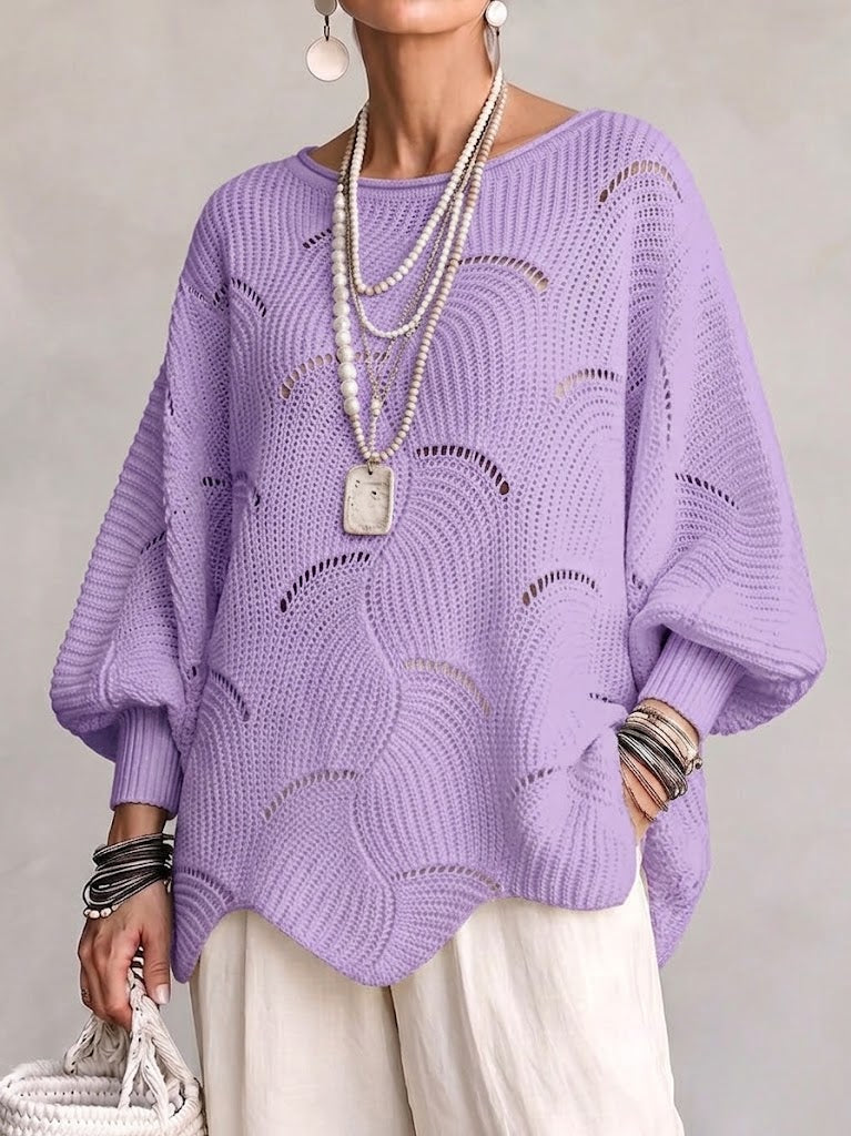 Hannah | Hollow Wave Pattern Loose Lantern Sleeve Knit Top