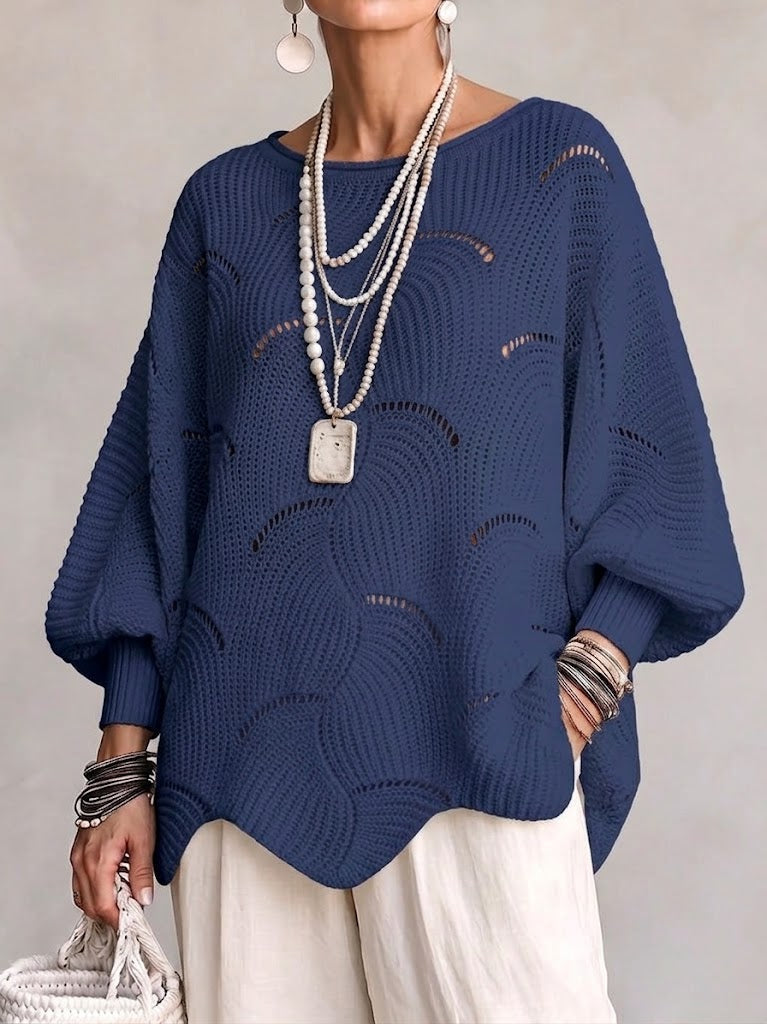 Hannah | Hollow Wave Pattern Loose Lantern Sleeve Knit Top