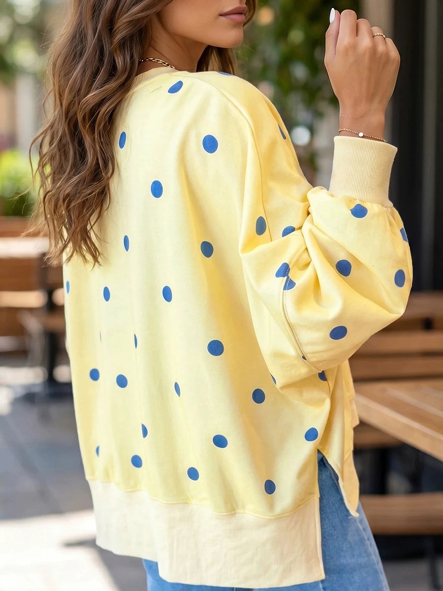 Christal | Chic Sunshine Yellow & Blue Polka Dot Sweatshirt