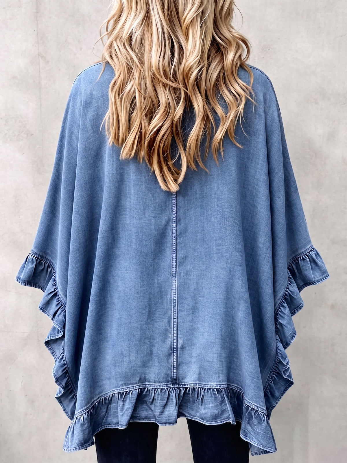Corinne | Chic Boho Denim Ruffle Trim Cardigan