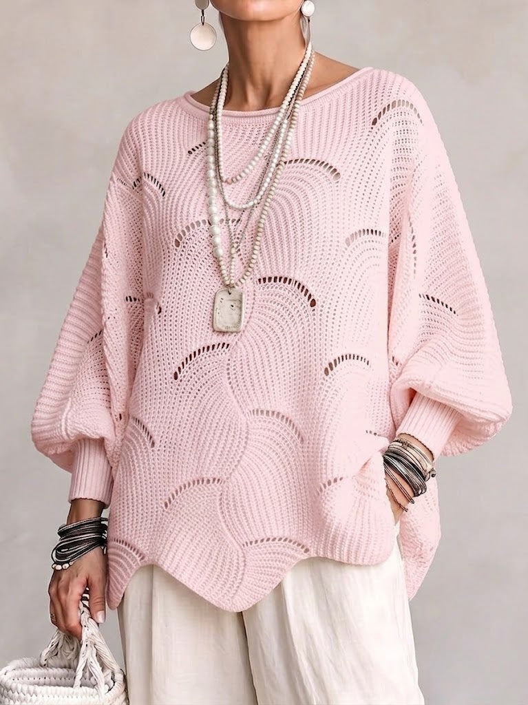 Hannah | Hollow Wave Pattern Loose Lantern Sleeve Knit Top