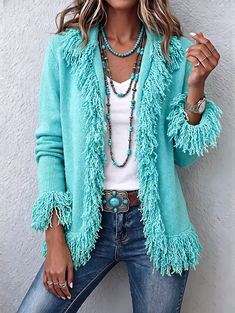 Farrah | Vibrant Chartreuse Boho Fringe Cardigan