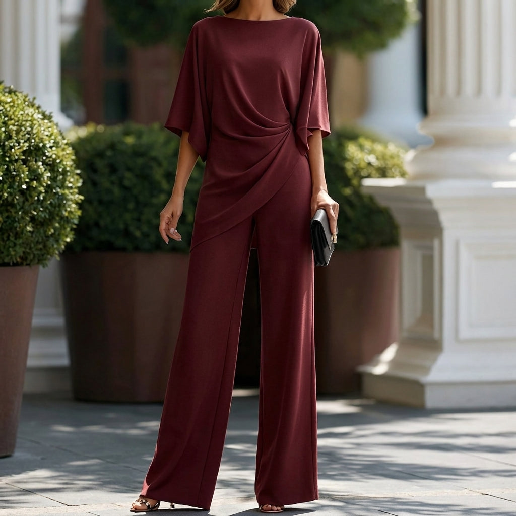 Gretchen | Draped Blouse and Wide Leg Pants Set