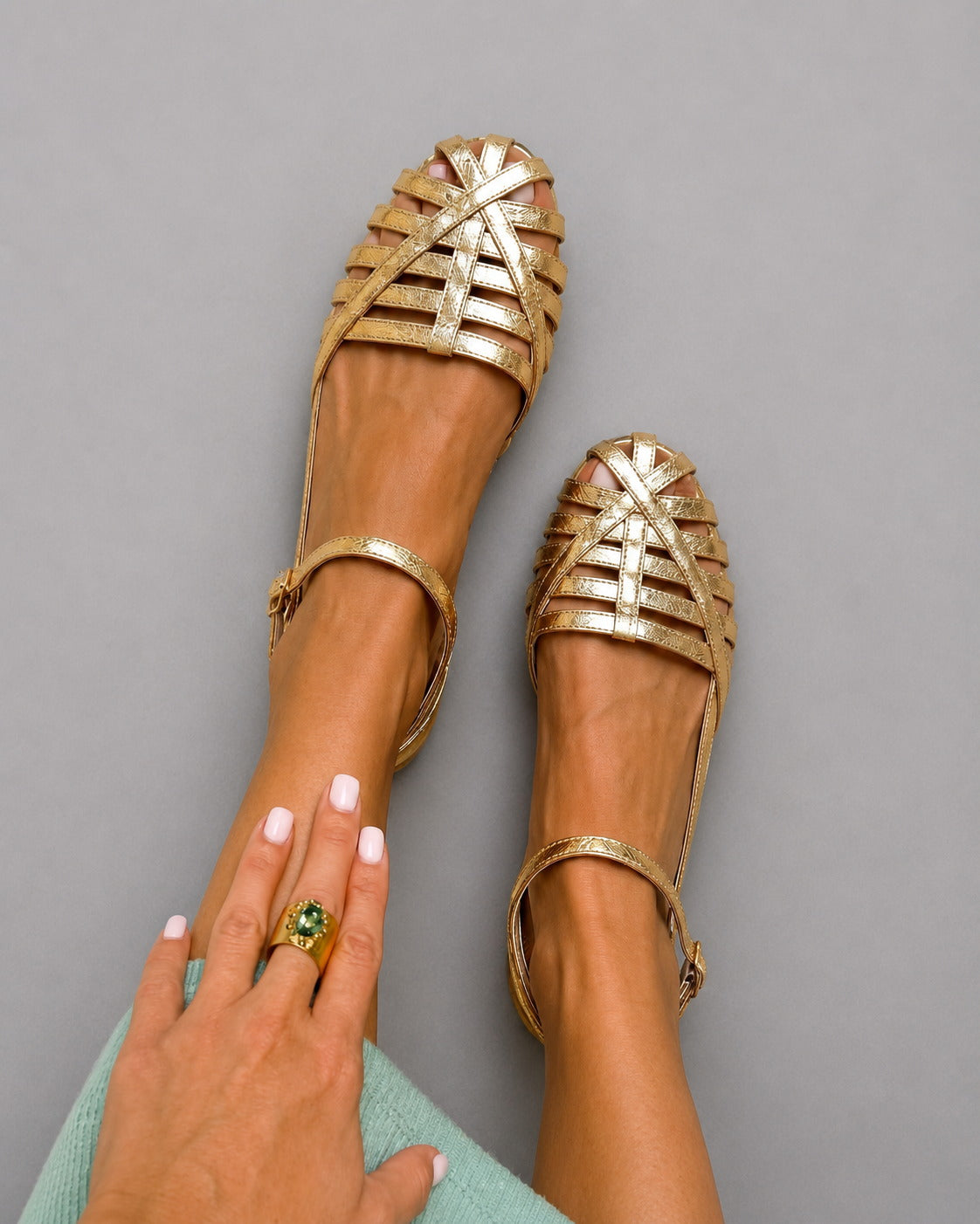 Sammie | Flat sandals with closed toe, cage design, and ankle strap