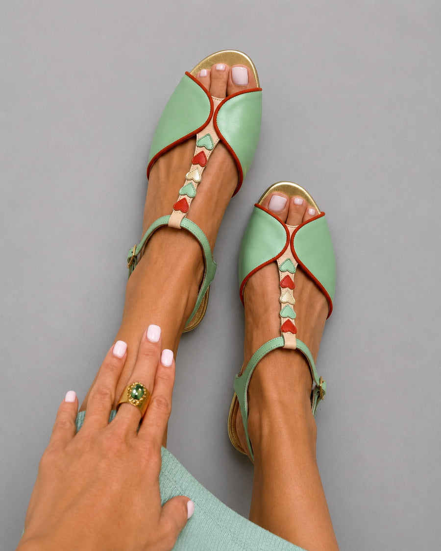 Gianna | Flat Slingback Sandals with Open Toe and Heart Detail