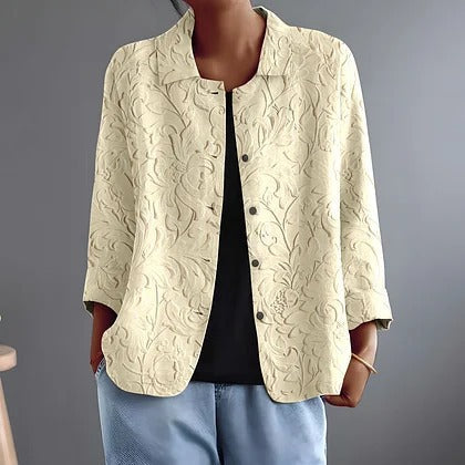 Sandra | Tonal Woven Floral Point-Collar Blouse